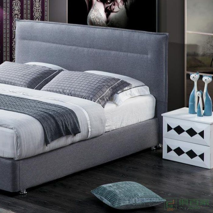 知慕家具床系列棉麻布双人床床头柜床垫