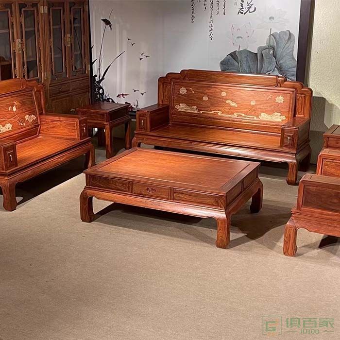 源润家具新中式红木茶几沙发组合刺猬紫檀木古典轻奢红木
