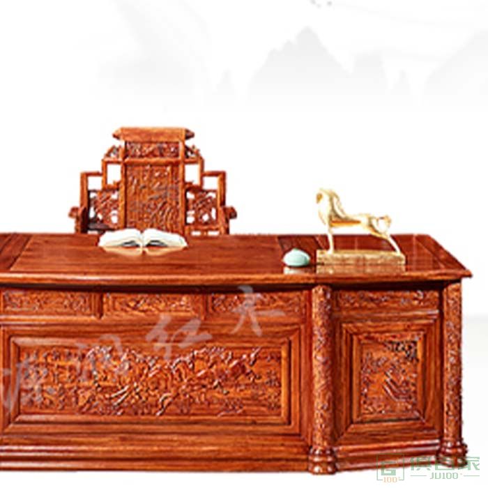源润家具红木桌台系列新中式红木桌台刺猬紫檀古典轻奢书桌椅