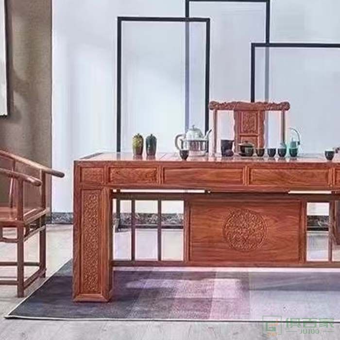 源润家具红木桌台系列新中式红木茶台刺猬紫檀古典轻奢茶台