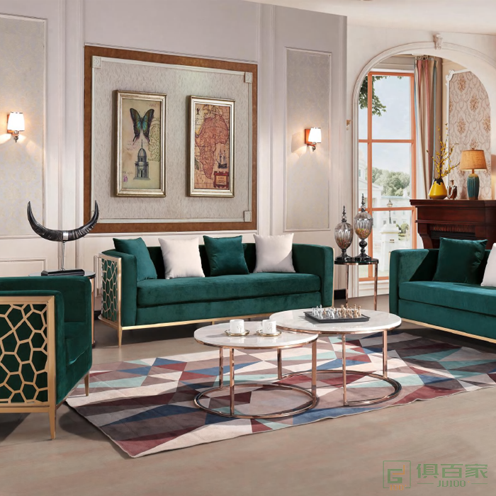 礼乐家具轻奢住宅沙发系列不锈钢镀金镂空外架轻奢沙发