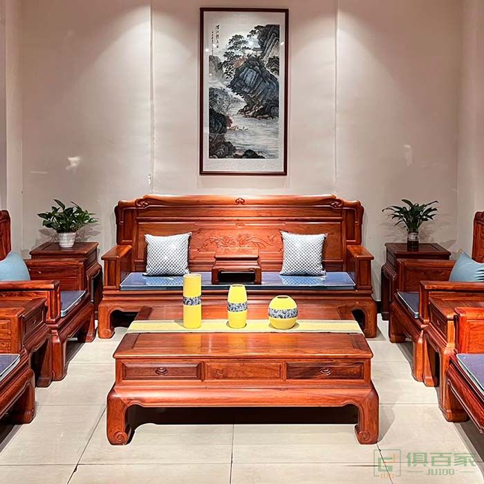 洪耀堂家具红木茶几沙发系列大果紫檀木祥和沙发