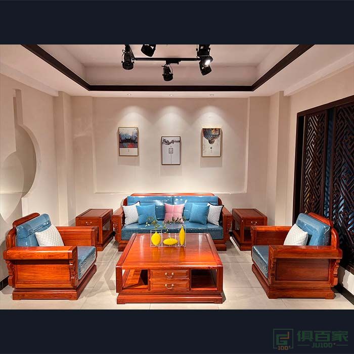 洪耀堂家具红木茶几沙发系列大果紫檀木新中式软体沙发