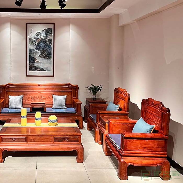 洪耀堂家具红木茶几沙发系列大果紫檀木祥和沙发