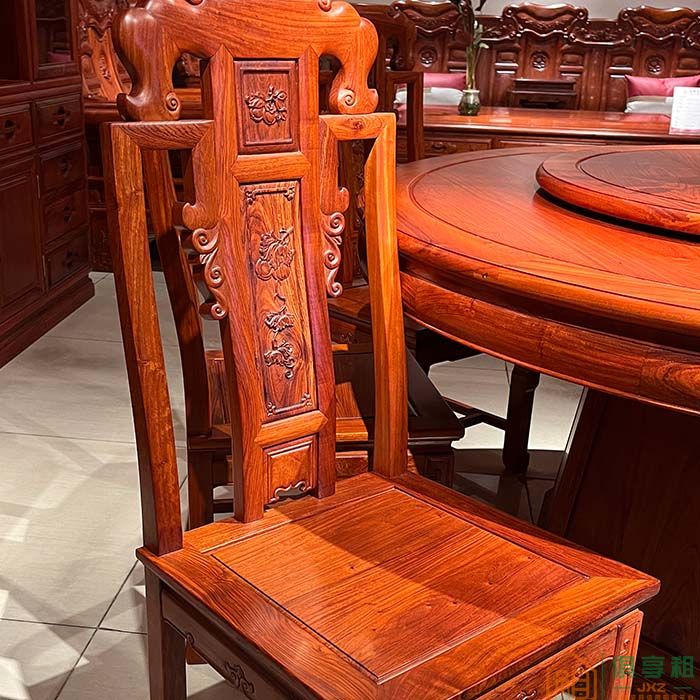 洪耀堂家具红木桌台系列大果紫檀木如意餐椅