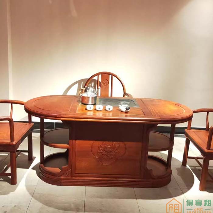洪耀堂家具红木桌台系列大果紫檀木团圆茶台