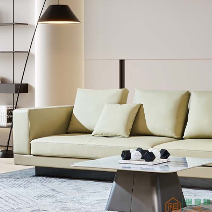 艾琴家具住宅沙发意式极简⼩⻩⽜⽪沙发组合