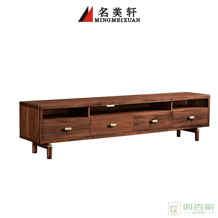 名美轩家具茶几电视柜系列北美黑胡桃木客厅电视柜 新中式储物柜 长条矮柜实木地柜